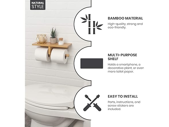 Natural Bamboo Double Dual Toilet Paper Holder