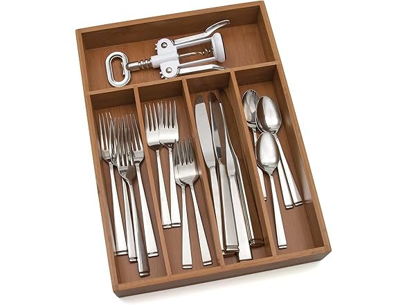 Lipper Bamboo Wood Flatware Organizer