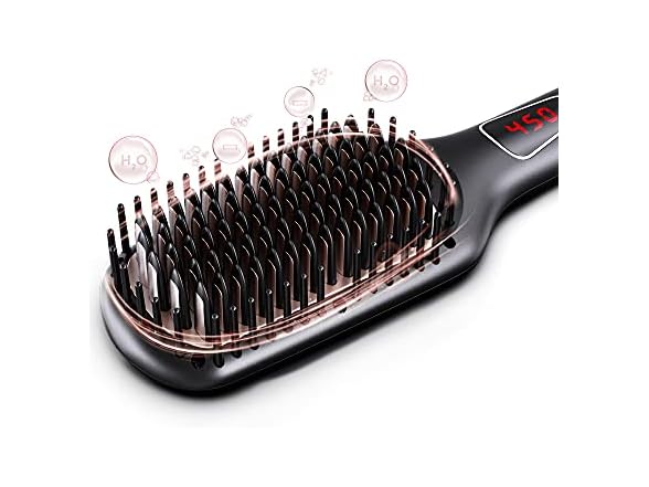 MEGAWISE Pro Ceramic Ionic Hair Straightener Brush for Home Salon