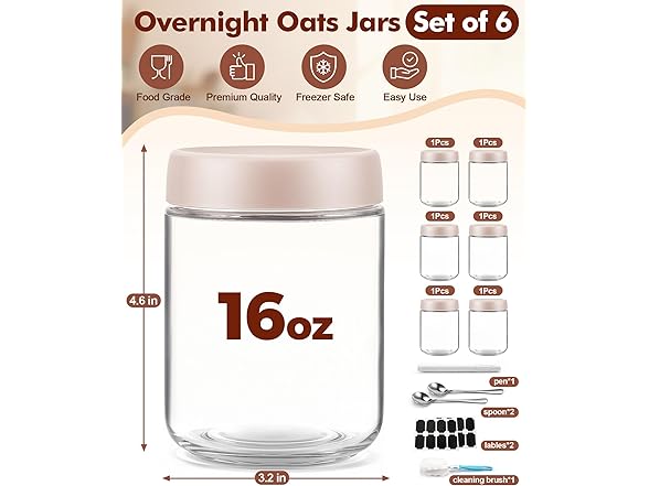 Cozyverge 16 oz Overnight Oats Containers