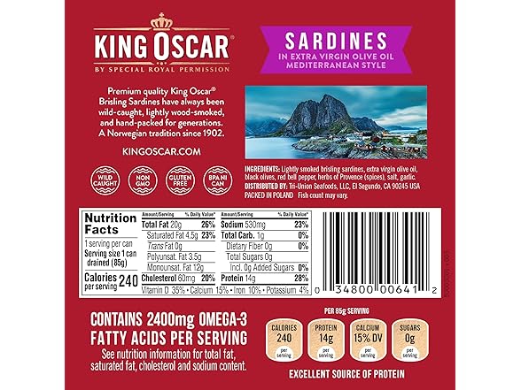 12PK King Oscar Premium Sardines in Extra Virgin Olive Oil