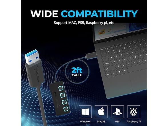 SABRENT 4-Port USB 3.0 Hub Powered w/ LEDs