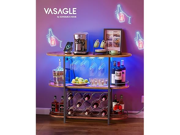 Bar Cabinet with LED Lights and Power Outlets