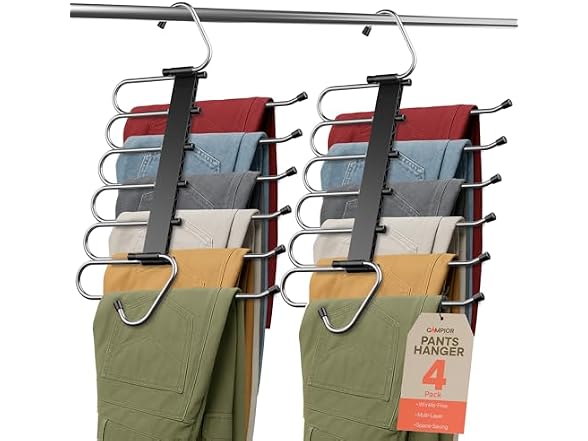 Black Space Saving Pants Hangers 4 Pack