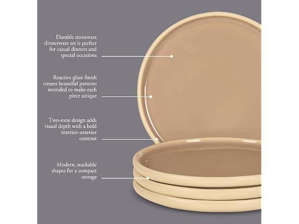 Gibson Elite - Made in Portugal - Port Gaia 10.2 Inch Dinner Plates Set of 4 