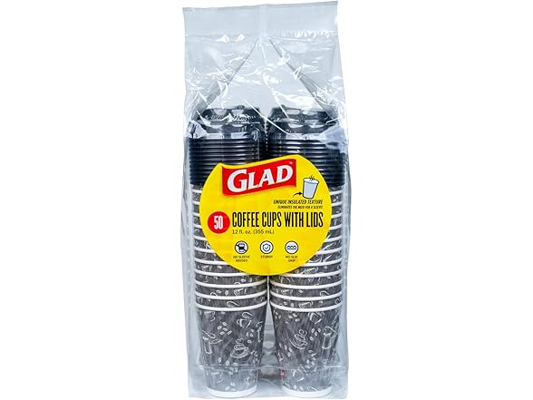 Glad Disposable Coffee Cups with Lids, 12 Oz