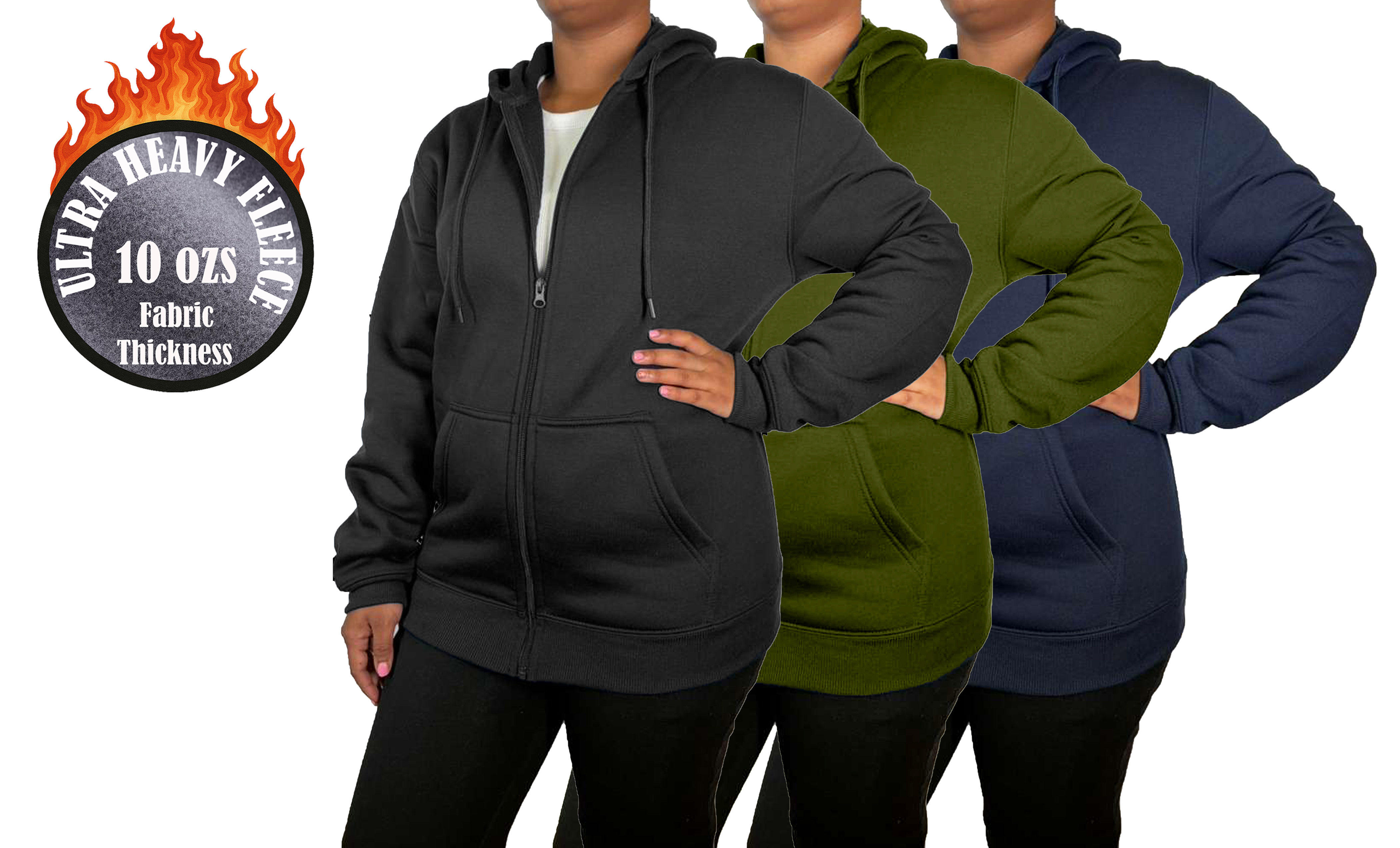 3Pk Womens Heavyweight Fleece-Lined Full Zip Hoodie - Gallery 11