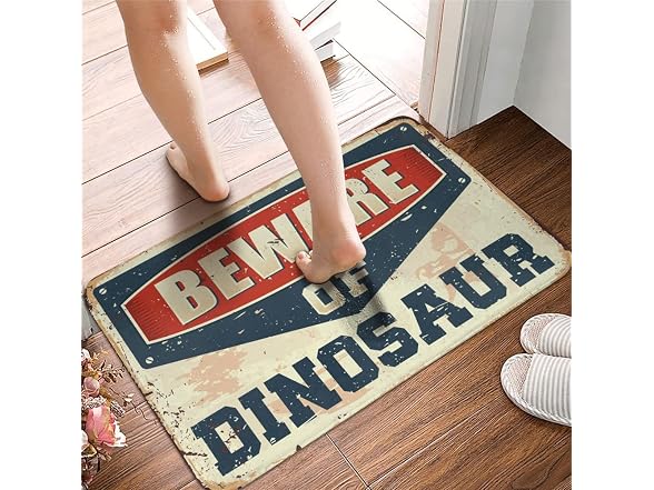 COTECI Front Porch Rugs Beware of Dinosaur