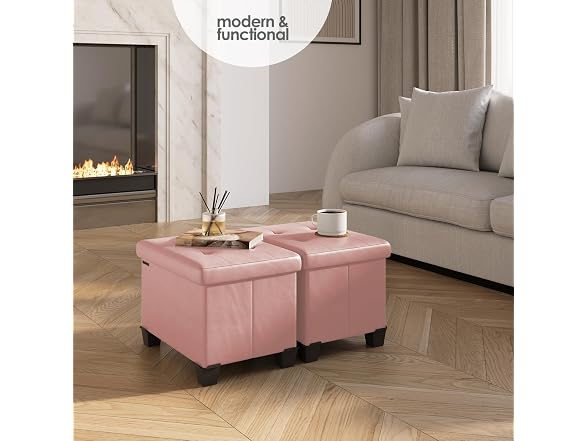 Storage Ottoman Cube Bin 16in Pink