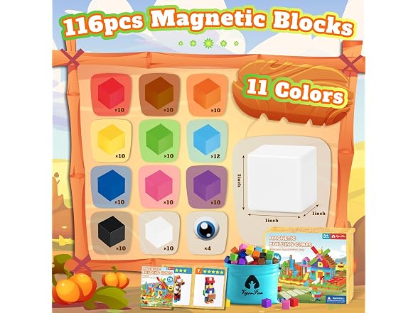116 PCS Magnetic Blocks Set, 1" Magnet