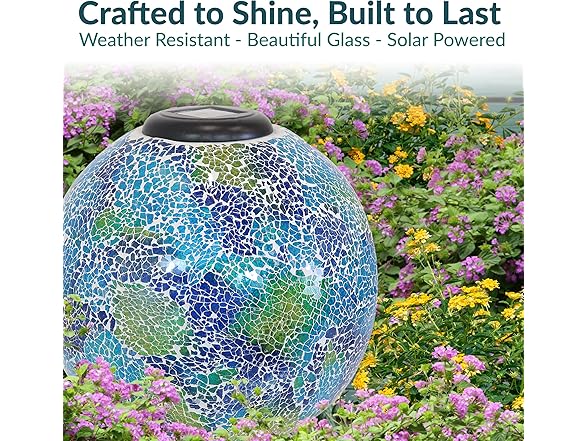 Sunnydaze 10 inch Solar Gazing Ball, Crackled Azul Terra