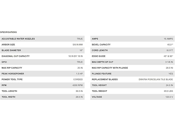 DEWALT D24000S-A  Wet Tile Saw with Stand 10in