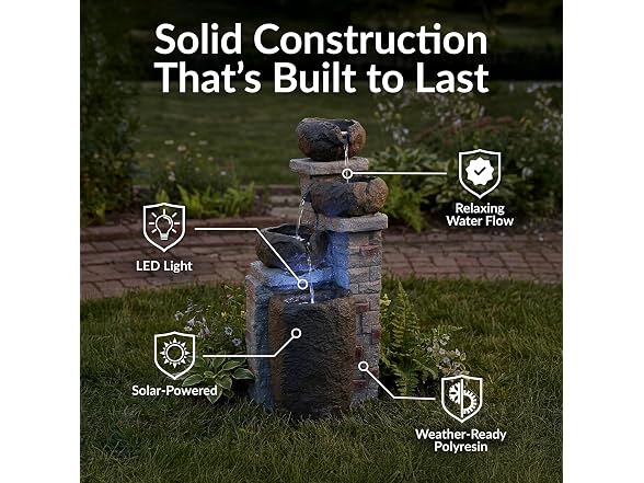 Sunnydaze Decor 30in Solar Bowl Fountain Brown - Gallery 3