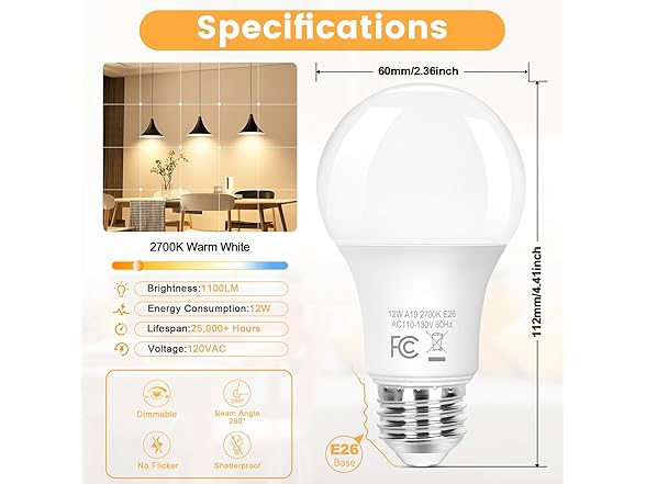 Brightever B0G3H8WCBR Dimmable Light Bulb 8-Pack