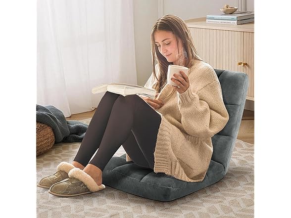 Murago Folding Floor Chair with Back Support for Adults, Adjustable Japanese Meditation; Portable Gaming Chair Recliner Seat with Comfy Cushion, for Teens, Dark Grey (Open Box)
