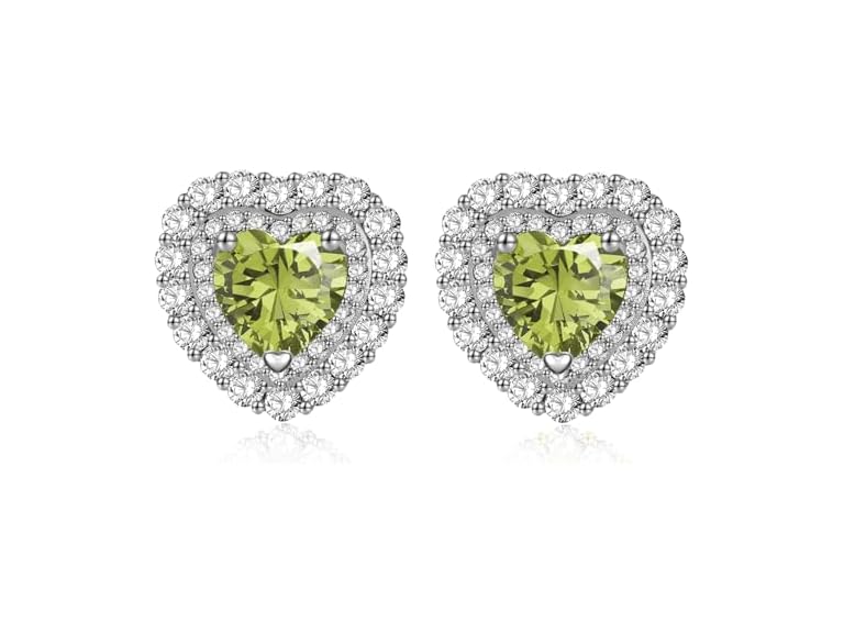 Joyssense Stud Crystal Heart Earring For Women,Graduation,Summer,Party.Birthstone,CZ Earring,Fashion Jewelry,Sliver Tone,Gifts for Mother Daughter Wife Girlfriend,Green