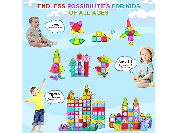 ShowyLive Magnetic Tiles 110PCS Set with 2 Cars