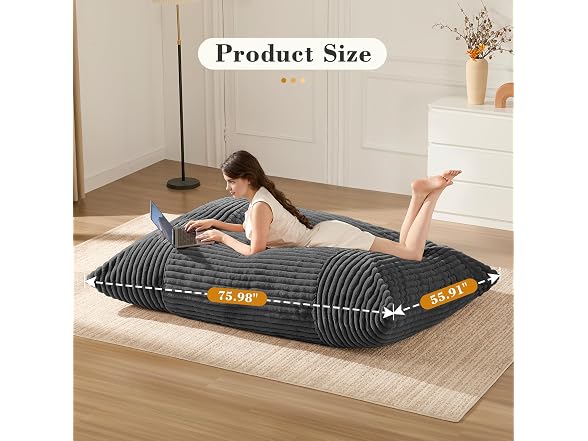 Gericco 3-in1 Dark Grey Bean Bag Chair