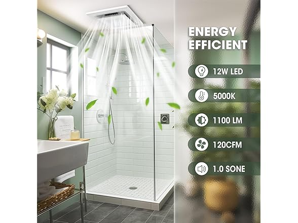 FASDUNT 9.8" Panel Bathroom Exhaust Fan with Light