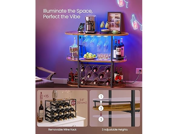 Bar Cabinet with LED Lights and Power Outlets