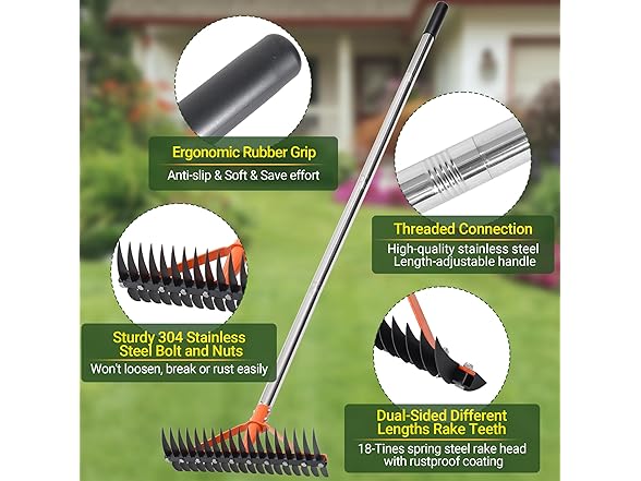 CKLT 18-Tine Thatch Rake 62.5in Handle