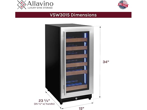 Allavino Reserva Series 30-Bottle Single Zone Built-in Wine Cooler Refrigerator