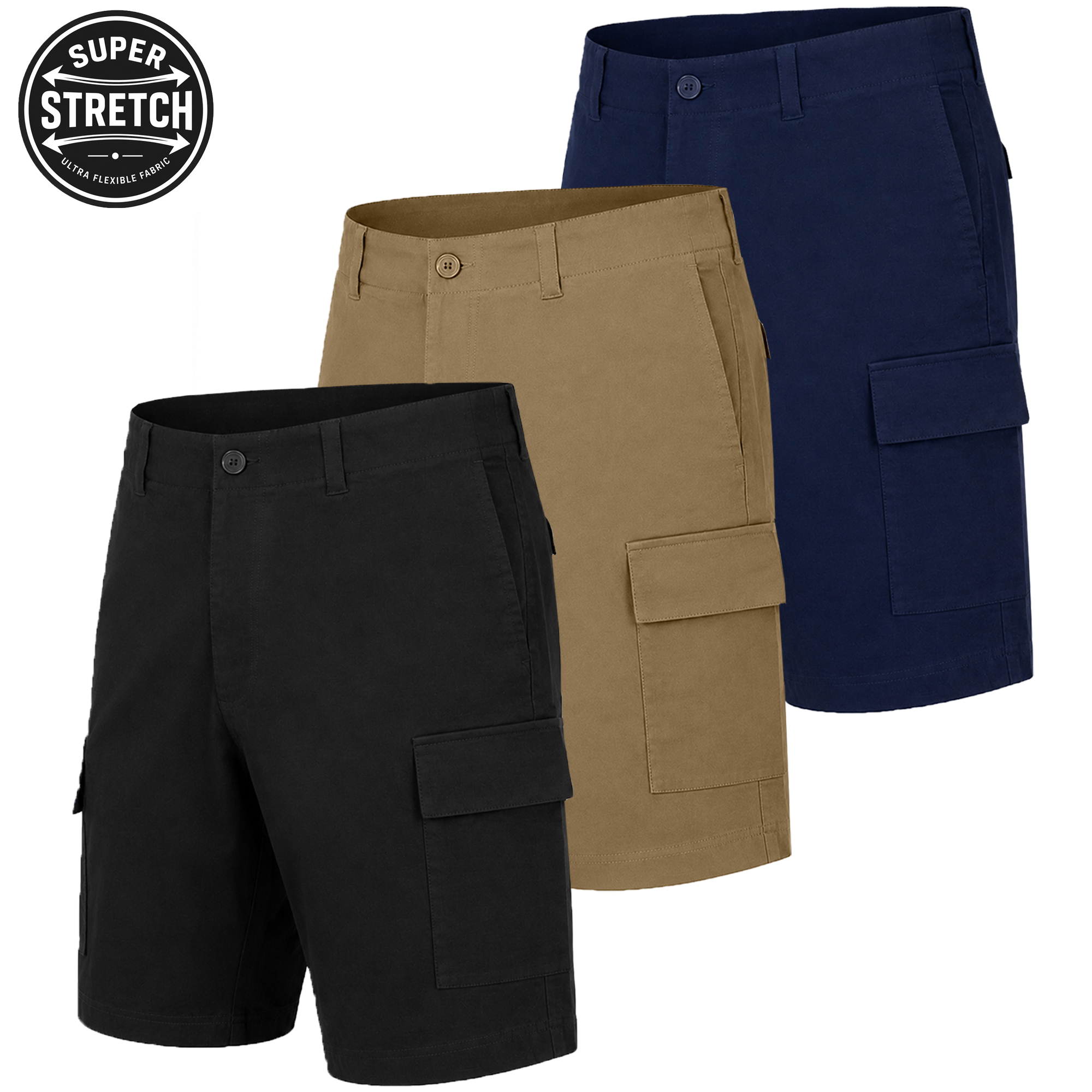 3Pk Mens Super Stretch Cargo Shorts - Gallery 13