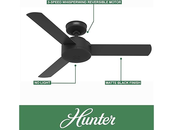 Hunter Fan 44" Casual Matte Black Indoor Ceiling Fan