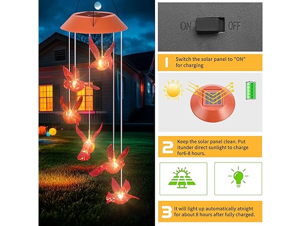 Solar Cardinal Bird Wind Chimes Outdoor