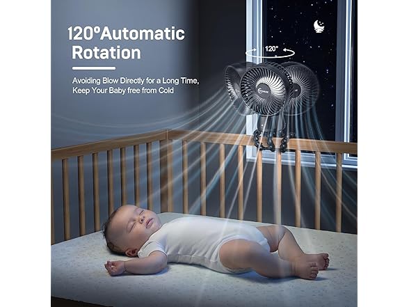 WITHOUSE Portable Stroller Fan Oscillation