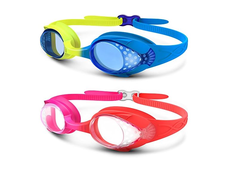 OutdoorMaster Kids Swim Goggles 2 Pack - Quick Adjustable Strap Swimming Goggles for Kids - E