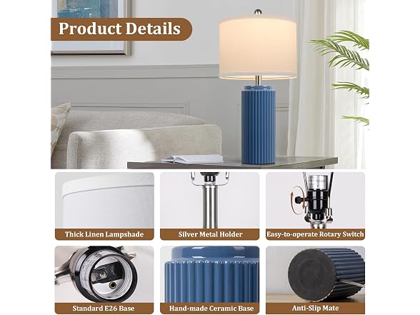 TOBUSA 23.5" Blue Ceramic Table Lamps Set of 2