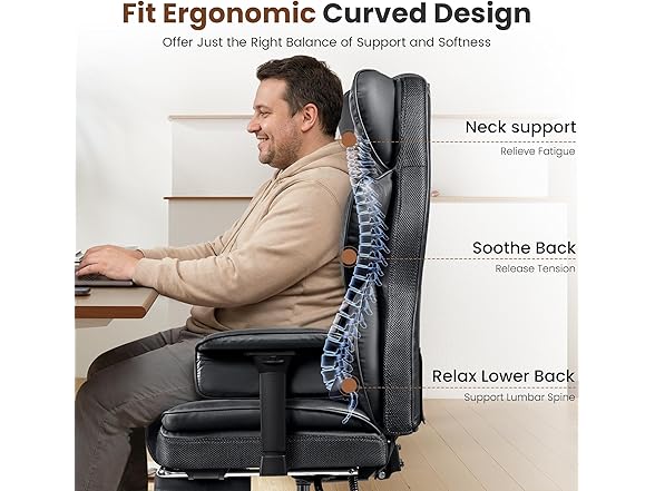 BESTFAIR Big and Tall Office Chair - Heavy Duty 400 LBS Executive Chair with Lumbar Support & Foot Rest, High Back Ergonomic Desk Chair, Padded Wide Seat Gaming Chair, Adjustable Armrests, Black (Open Box)