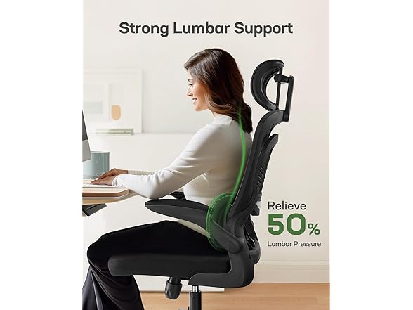 Marsail Office Chair Ergonomic-Desk Chair: High Back Mesh Office Chair with Lumbar Support,Flip-Up Armrests&2D Headrest,Gaming Chair with Rocking Tilt, Swivel Computer Task Chair for Long Hours (Open Box)