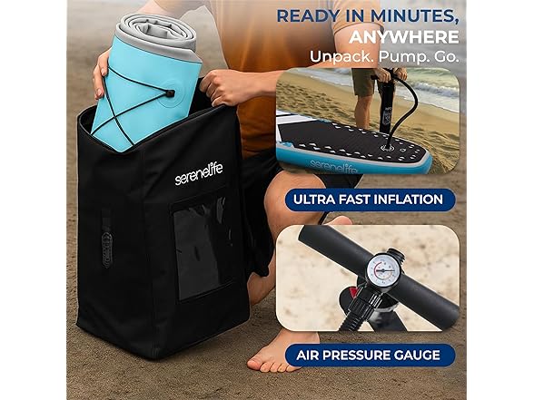 SereneLife Inflatable LED Lighted Stand Up Paddle Board