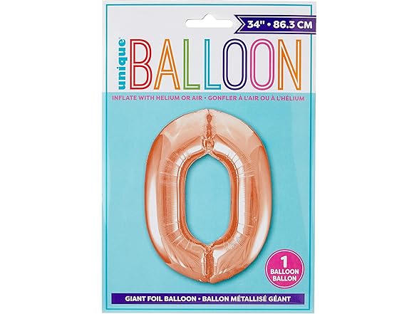 Rose Gold Number 0 Shaped Foil Balloons - 34"