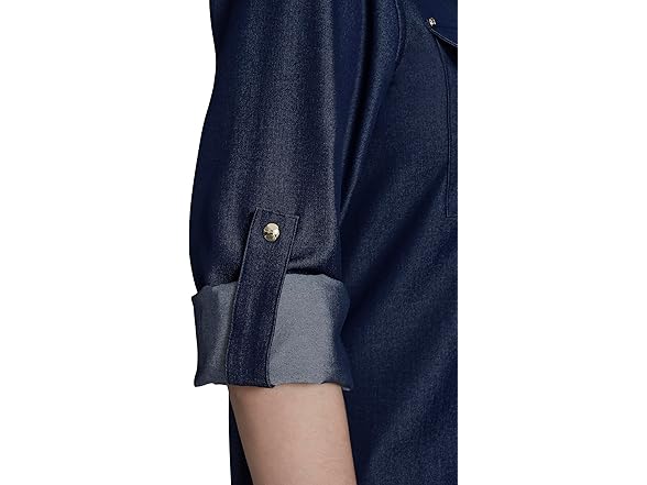 Halston Women (XS) Roll-tab Sleeve Denim-like Top