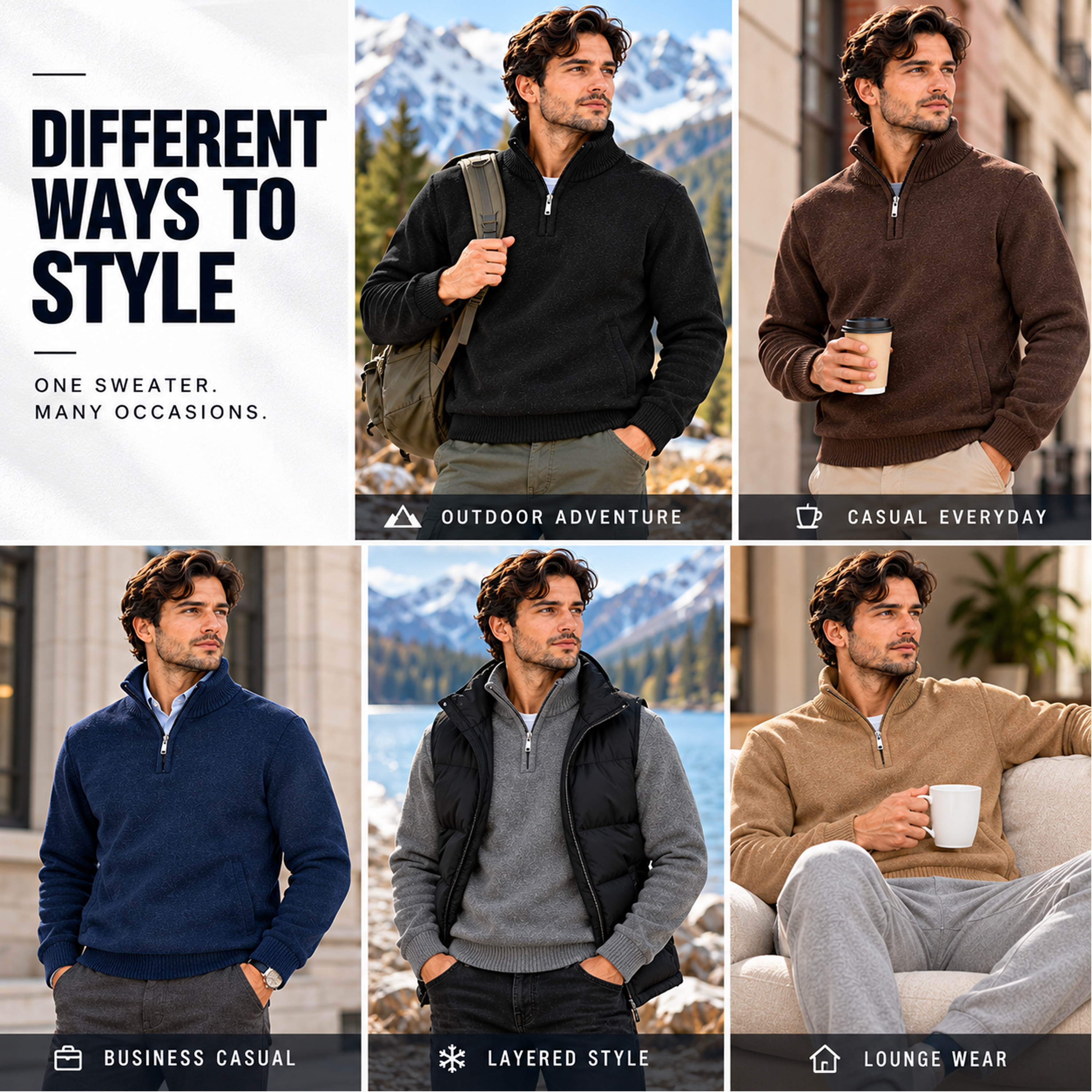 3Pk Mens Fleece Quarter Zip Sweaters - Gallery 27