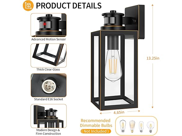 TOBUSA 2-Pack Motion Sensor Outdoor Wall Lights- Bronze