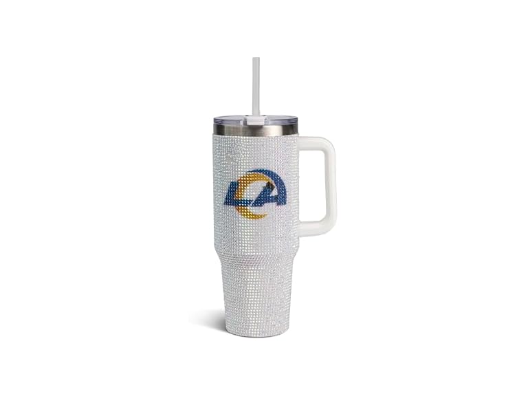 The Memory Company Officially Licensed NFL 40oz Stainless Steel Tumbler - Double Wall Insulated Travel Cup with Handle and Straw Lid - Crystal Rhinestone Design