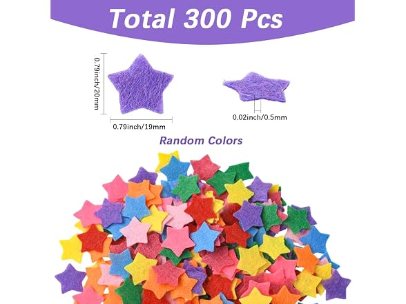 SUNNYCLUE 1 Box 300Pcs Star Felt Shapes