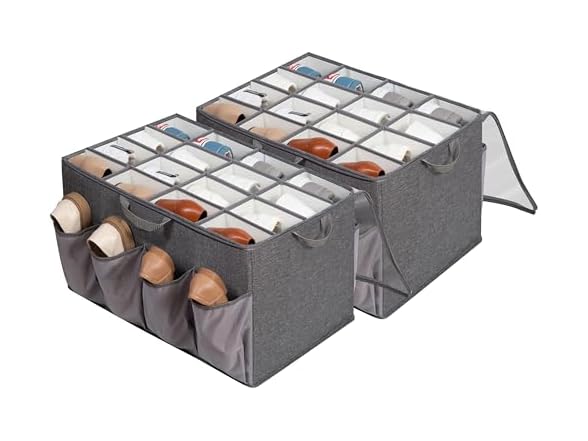 STORAGEIDEAS Fabric Shoe Organizer for Closet, Grey, 2 Pack