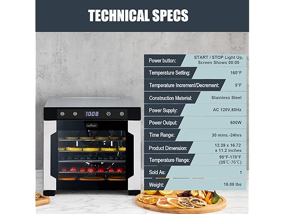 NutriChef Electric Countertop Food Dehyd