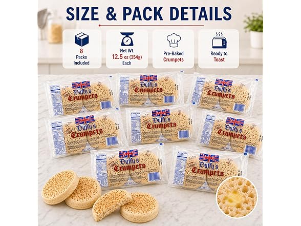 Duffy’s Crumpets British Breakfast Bread, 8 Pack