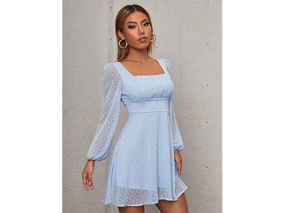 Wdirara Women (S) Polka Dots Mesh Square Dress