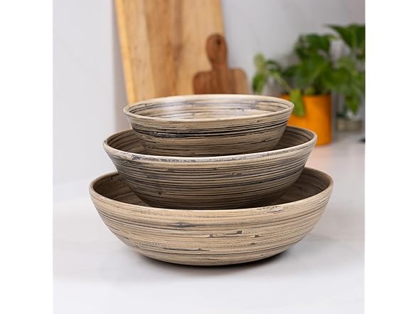 LEXA Bamboo 3-Piece Bowl Set – 12, 10 & 8 Inch