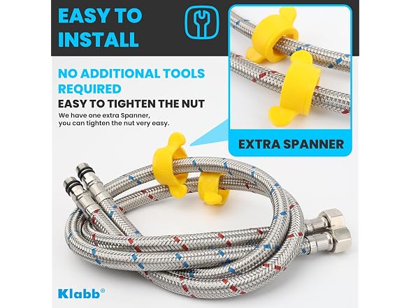 Klabb 32-Inch Stainless Steel Braided Faucet Supply Line