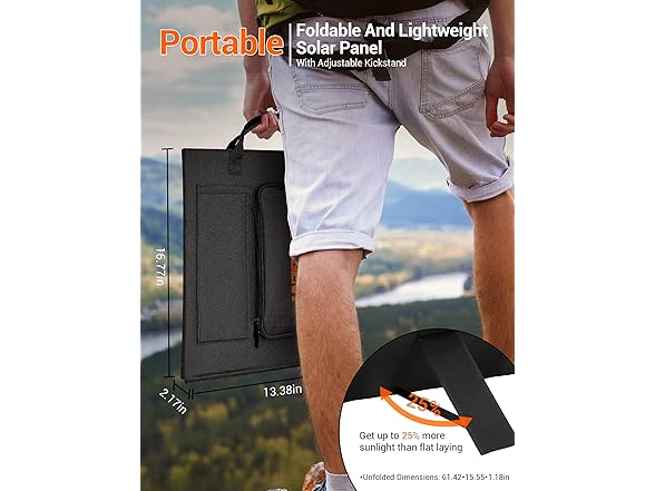 PROGENY 120W Portable Solar Panel with USB-C. Kickstand, Foldable Solar Panel Charger Waterproof for Jackery Explorer/Flashfish/Ecoflow/Goal Zero/Anker/Bluetti Power Stations (Open Box)