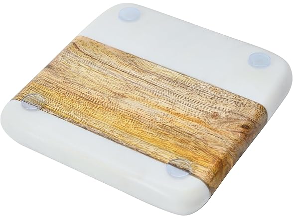 Marble & Acacia Wood Coasters, Set of 4