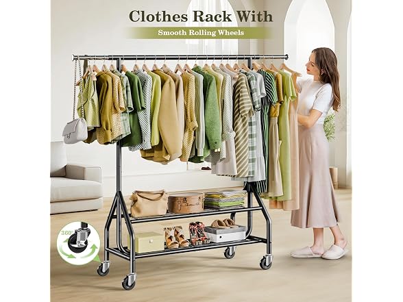 Holiwei Clothes Rack with 2 Shelves